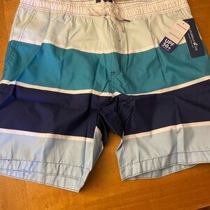 Caribbean Joe purple and teal color block dusk board shorts
